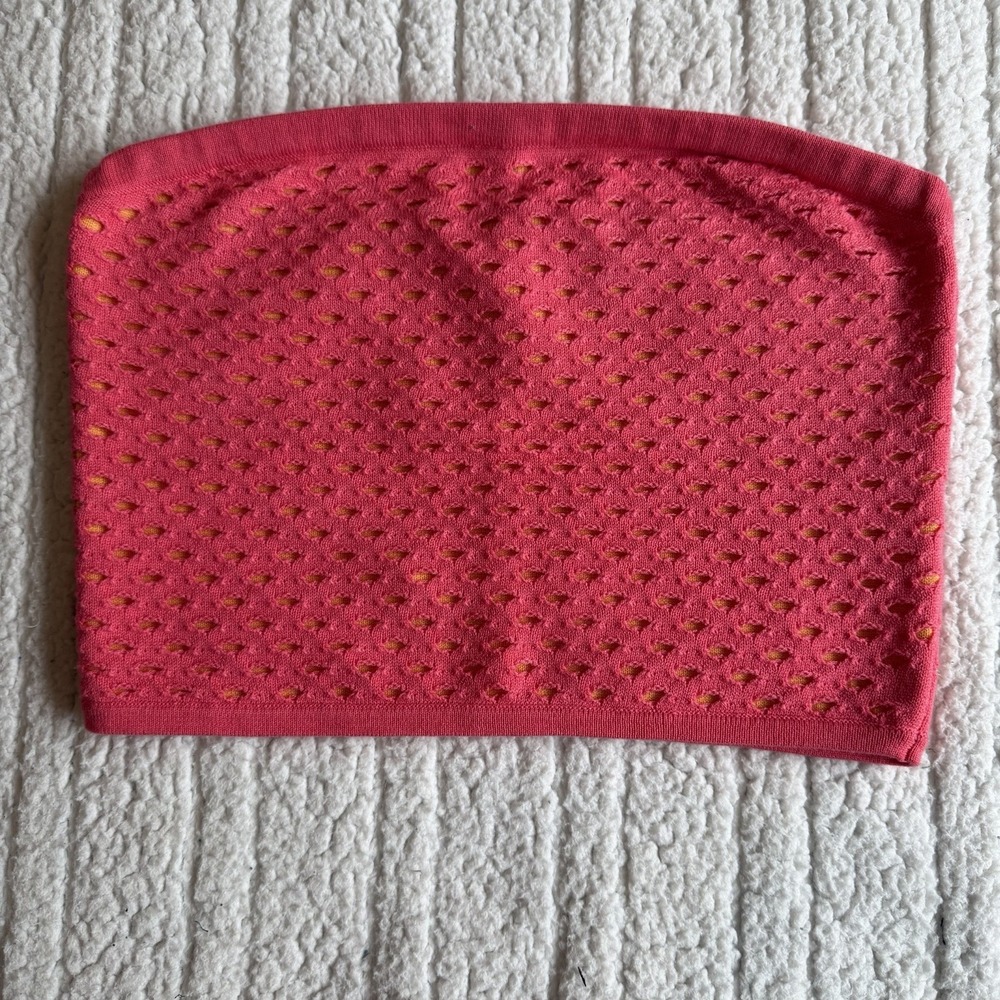 Aerie Crochet Sweater Tube Top Women's M Pink Orange Bandeau
